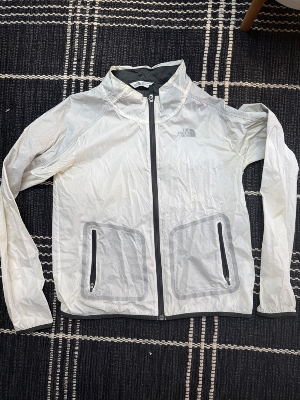 The North Face White Packable Windbreaker Jacket with Gray Trim